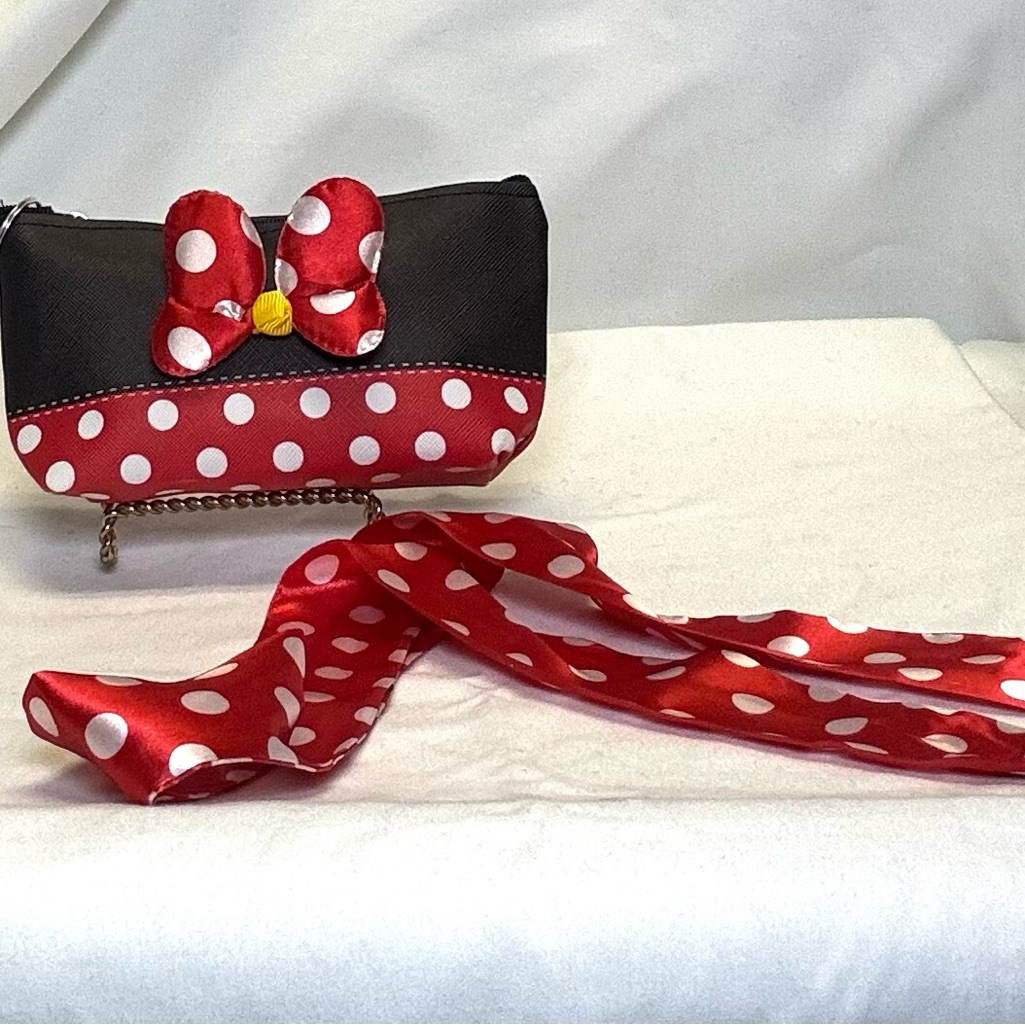 Red Polka Dot Bow Zip Pouch With Scarf New